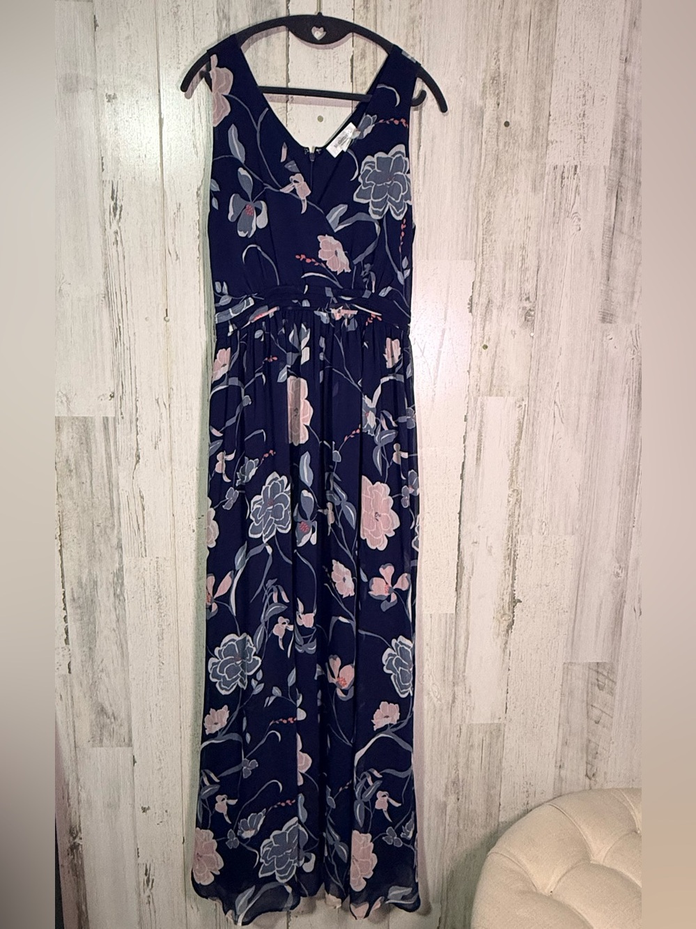 Motherhood Maternity Navy Floral Maxi Dress Size L Flowy Chiffon Wedding Guest - Picture 4 of 10